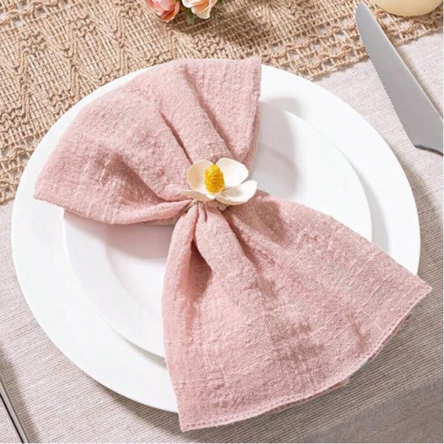 1pc/6pcs/10pcs/30pcs Linen Cloth Napkins, Summer Linen Dinner Fabric Napkins Bulk Washable, Suitable For Wedding Party, Baby Shower, Bridal, Birthday Gifts - Pink - View 1