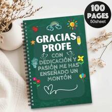 1本西班牙语Gratias Profic笔记本 - 优雅的深绿色和蓝绿色设计 - 教师节礼物、教室装饰、学习计划本 - 螺旋装订，适合教师、学生、教授 - 返校礼物 - 西班牙语使用者和教育工作者的理想之选 - 深綠色 - 查看 6
