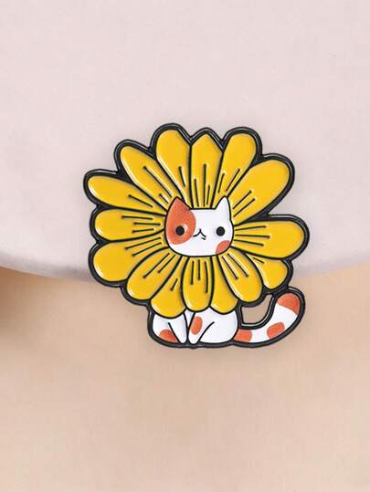 1 pieza Broche de esmalte creativo y lindo con diseño de gato y margarita, accesorio de moda, regalo para amigos