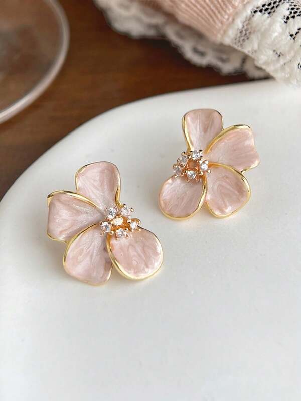 1 par de pendientes florales rosas, lindos, elegantes, de moda y versátiles, adecuados para uso diario, festivales, citas y vacaciones de las mujeres