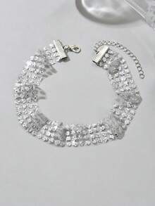 1pc Fashionable Minimalist Elegant Choker Necklace, Versatile Collarbone Accessory For Summer - Silver - View 2