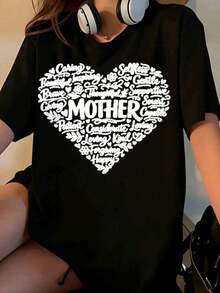 Camiseta con Diseño de Corazón de Madre para Mujer con Palabras Inspiradoras, Regalo de Amor y Cariño para Mamá, Regalo para el Día de la Madre o Cumpleaños [Adecuada para Actividades Casuales y Deportivas] Playera Holgada para Mujer - Negro - Ver 7
