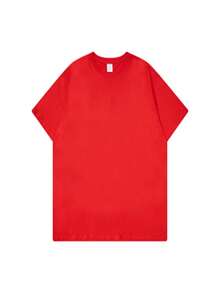 Women's Round Neck T-Shirt With Letter And Anime Print, Simple Design, Comfortable And Breathable, Suitable For Sports, Casual And Everyday Wear, A Must-Have For Summer Parties, Local Shipping, With Anthropomorphic Apple Heart Sticker - Unisex Loose Cotton Short Sleeve Round Neck T-Shirt, Urban Vintage Style. - 紅色 - 查看 2