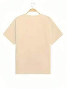 Men's Casual Slogan Print Round Neck Short Sleeve T-Shirt, Summer - Beige - View 3