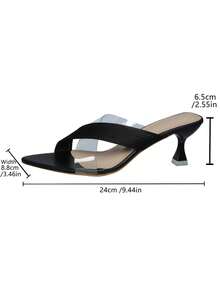 Women Heel Pointed Peep Open Toe Slip On Sexy Heeled Sandals Low Heel Mules For Party Wedding Summer - Black - View 3