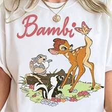 Vintage Disney Bambi Characters Group Shirt, Bambi Reindeer Floral T-Shirt, A Life In The Woods Tee, Disneyland Trip Family Holiday Outfits Disney Oversized T-Shirt - trắng - Xem 1