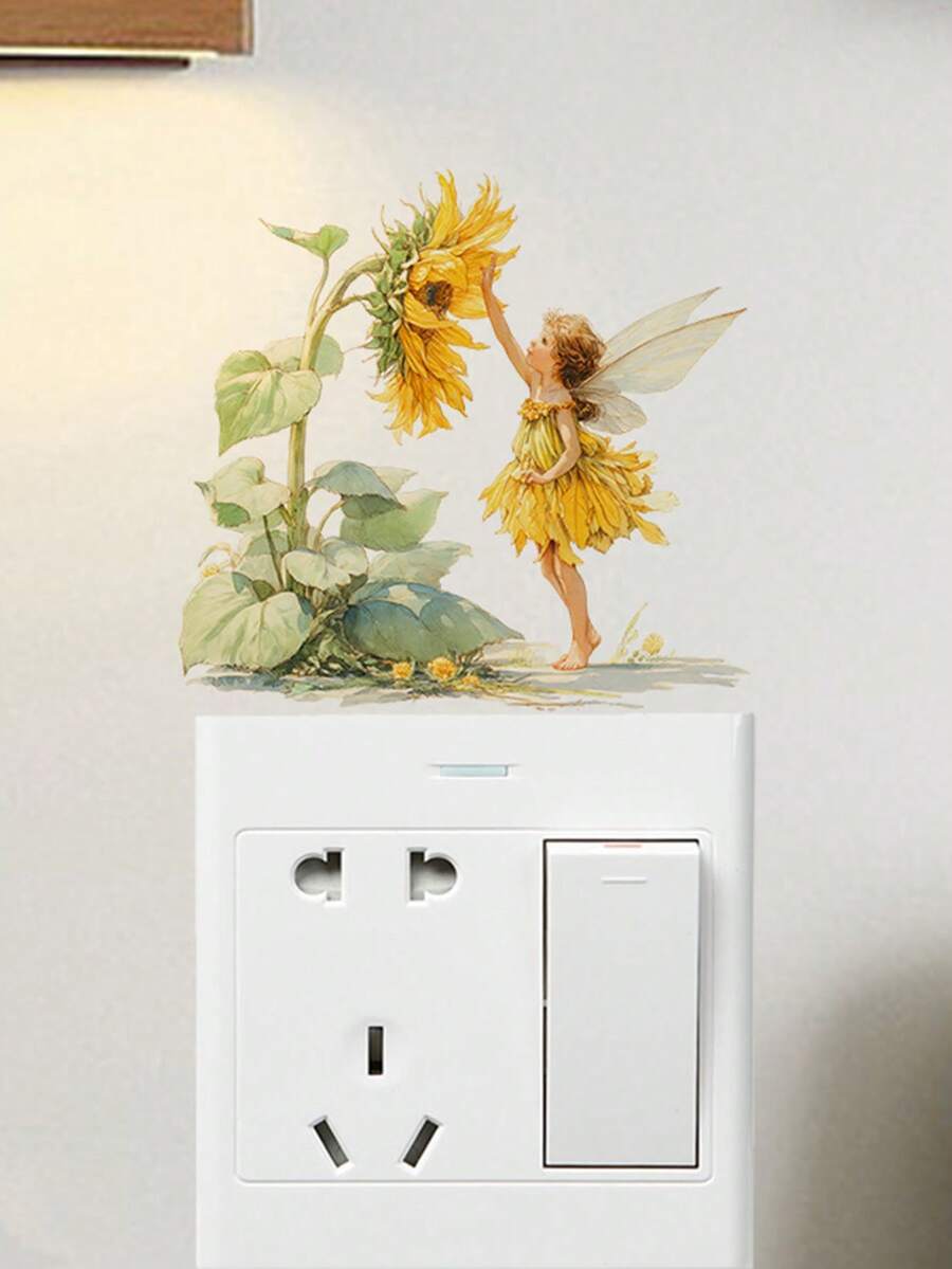 Self-Adhesive Spring Sunflower Light Switch Sticker - Removable Plastic Wall Decal Suitable For Rooms, Teen Bedrooms & Entryway - Single-Use Yellow Flower & Green Design, Peel & Stick Installation - F - View 1