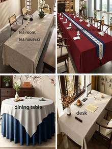 1pc Plain Round Polyester Tassel Tablecloth, Suitable For Wedding, Birthday Party, Outdoor, Study Room - Dark Green - View 5