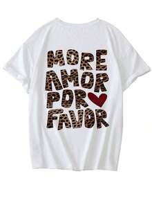 Camiseta de manga corta de con estampado de leopardo y gráfico de letra, estilo minimalista y vintage, blusa versátil y elegante para mujer en color blanco Ropa deportiva estilo Y2K, cuello redondo, 100% algodón, tejido suave, manga corta. - Blanco - Ver 3