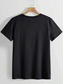 Camiseta de Mujer con Estampado Gráfico, Suave y a la Moda - Top Casual de Manga Corta y Cuello Redondo - Ligera y Transpirable para Primavera y Verano - Camisetas de Manga Corta para Mujer, Camisetas con Estampado Gráfico, Camisetas de Verano, Camisetas Casuales, Camisetas de Verano, Tops, Ropa de Verano para Mujer, Camiseta Casual de Manga Corta con Cuello Redondo Cómoda, blusas elegantes para dama. - Negro - Ver 4