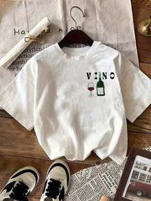 Plus Size Women's Short Sleeve T-Shirt With Round Neck And Lemon Print, Casual Style, Unisex, Ideal For Casual Daily Outings, Short Sleeve Summer Top, Retro Y2K Print T-Shirt. - 白色 2 - 查看 4