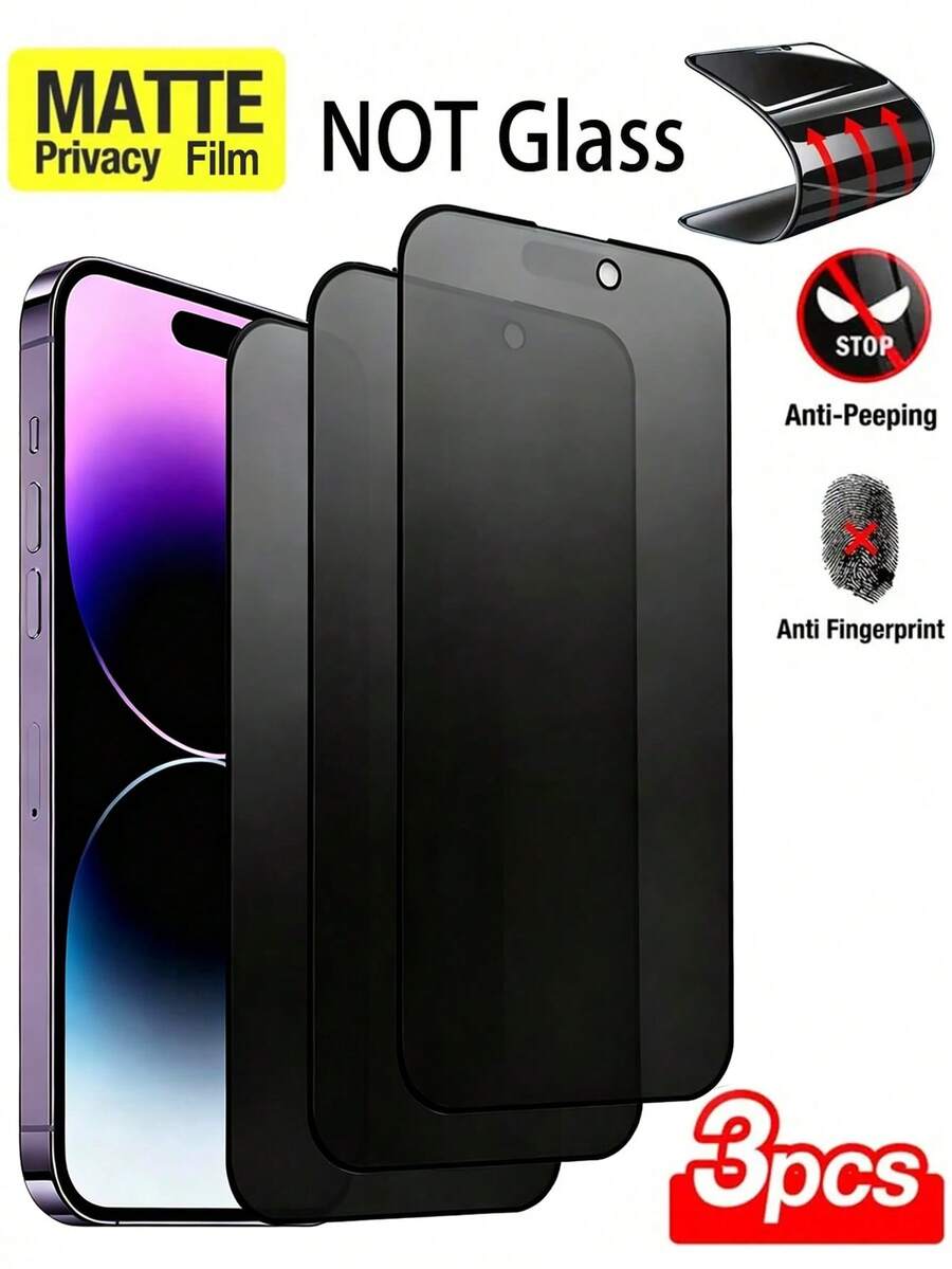 3pcs Matte Privacy Screen Protector Film, Compatible With IPhone 17 Pro Max [6.9 Inch] | Made Of TPU Soft Film (Not Tempered Glass/Ceramic Film), Shatter-Proof And Shock-Absorbing | Privacy Function Ensures Screen Content Is Only Visible From The Front Screen Protection Essentials, Applicable To Daily Shield, Office, Home Daily Shield Office Home Phone Screen Protector Phone Accessories Anti-Spy Waterproof Shockproof Anti-Fall Scratch Resistant - Black - View 1