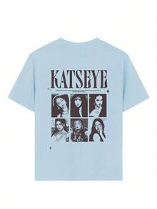 Camiseta de manga corta con estampado divertido y cuello redondo para chicas adolescentes, top de verano. - Verde militar - Ver 6