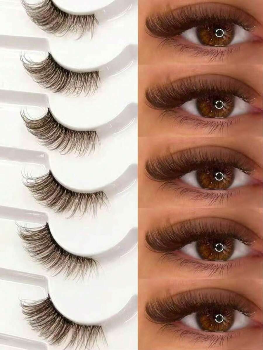 7 Pairs Brown Half-Strip Eyelashes, Cat Eye Effect, Fluffy & Soft, Transparent Lash Band, Natural & Lengthening, Comfortable Reusable, Suitable For Daily Wear, Travel, Party Gift - View 1