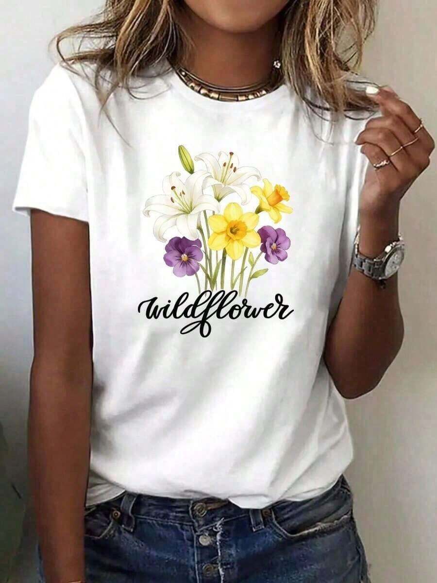 Women's Summer Collection. Women's Regular Fit Short-Sleeved Camisole. Printed Crew Neck, Sheer, Comfortable And Breathable, Soft And Non-Irritating, Suitable For Daily Wear, Travel, Versatile For Various Occasions, Various Sizes, Lightweight, Durable, Short Sleeves. Suitable As A Gift. Women's T-Shirt. Blouses > Elegant. Boho Chic. Soft, Breathable And Comfortable Women's Top, Ideal For Spring, Summer And Autumn, Perfect For Vacations, Travel And Everyday Wear. - 白色的 - 查看 1