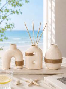 1件/3件套波西米亚风藤条香薰瓶套装，北欧香氛扩香花瓶，海岸风家居香氛装饰容器，适用于客厅、卧室、浴室置物架，不含香薰精油和藤条。 - 奶油土坯香薰瓶 - 查看 2