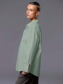 Camisa oversize con botones, ideal para vacaciones, aeropuerto, playa, escuela, trabajo, invierno, primavera, verano y ocasiones casuales en estilo Y2K - Celeste - Ver 7