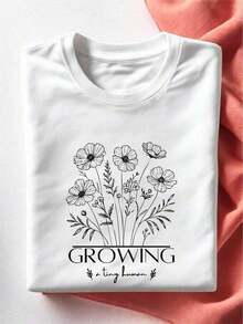 Maternity T-Shirt: "Growing A Little Human Soon", Baby Announcement T-Shirt, New Mom T-Shirt, Mother's Day Gift,  EW-2947 - 白色 - 查看 1