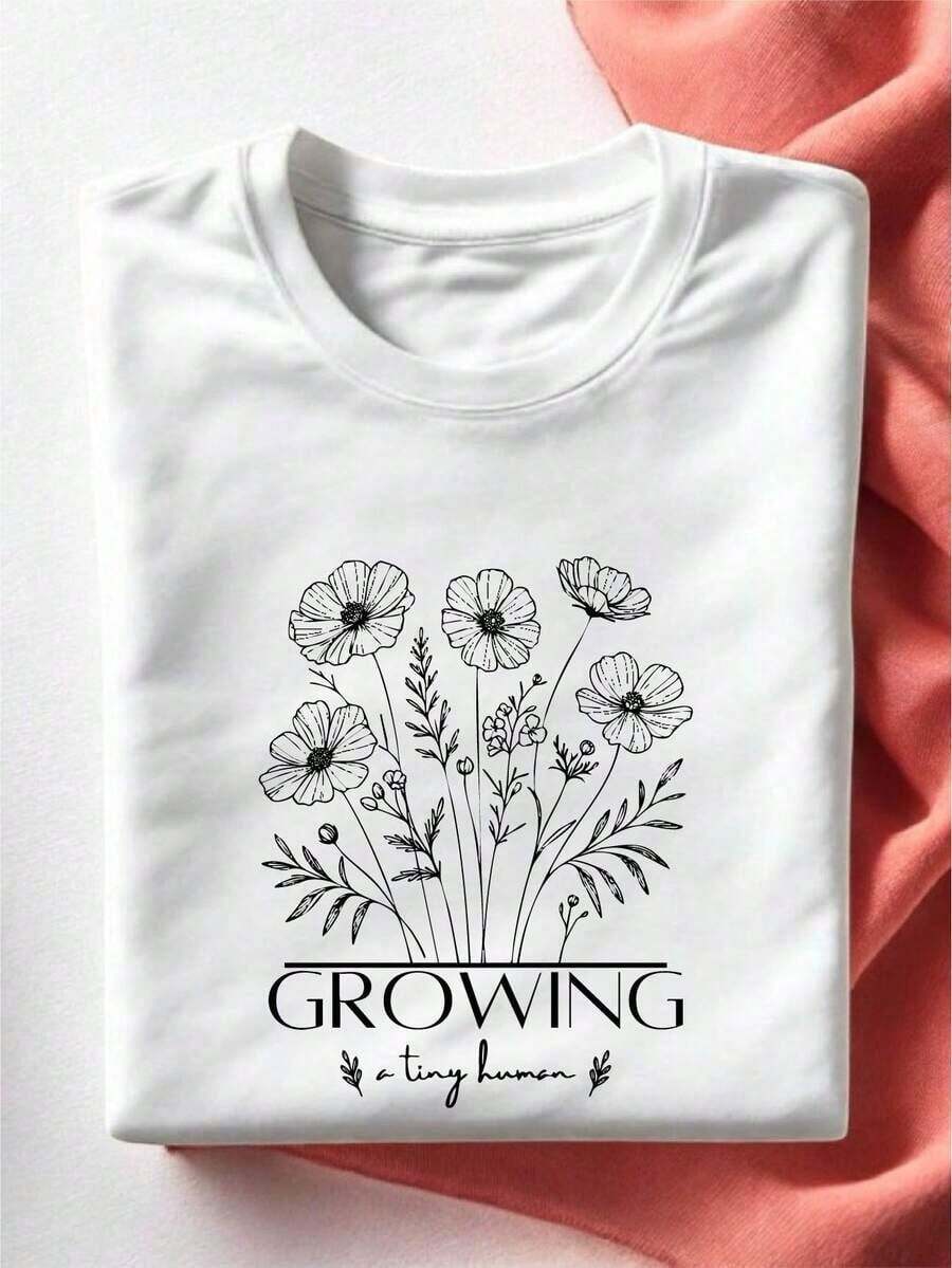 Maternity T-Shirt: "Growing A Little Human Soon", Baby Announcement T-Shirt, New Mom T-Shirt, Mother's Day Gift, EW-2947 - 白色 - 查看 1