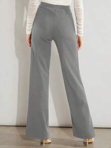 Pantalones de pierna ancha unicolor de talle alto - Gris - Ver 2