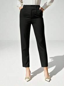 Pantalones de traje ajustados de nueve puntos para mujer - Negro - Ver 3