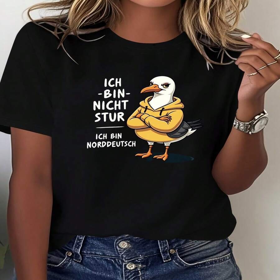 I'M Not Stub I'M North German Letter Print Wo'S T-Shirt, Short Sve Crew Neck Casual Top for Summer And Spring, Wo'S Clothing - Negro - Ver 1