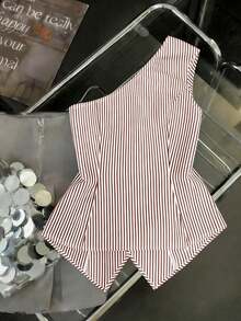 CURVE Una blusa de mujer de verano de gran tamaño, de estilo casual y con rayas tejidas - Marrón - Ver 2