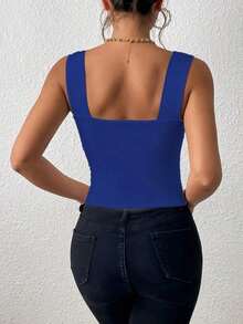 Camiseta de tirantes sexy con moldeado de busto y cintura, estilo urbano chic casual de verano - azul real - Ver 2