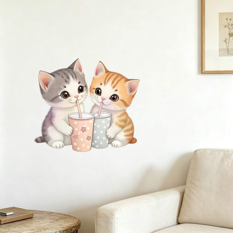 1pc 40cm*35cm Cute Cat Wall Decal, Removable & Residue-Free Wall Sticker For Bedroom, Kitchen, Home Decor - 1PC - View 1