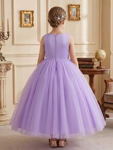 Vestido morado de fiesta de cumpleaños para niña preadolescente, vestido de niña de las flores con volantes de tul para boda - Morado - Ver 5