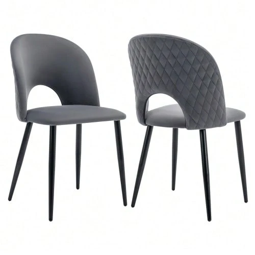Esszimmerstuhl (2 St), Polsterstuhl Design Stuhl Mit Rückenlehne,Sitzfläche Aus Samt Gestell Aus Metall,Verstellbare Füße,Diamantmuster Auf Der Rückseite,Grau - Grey - View 1