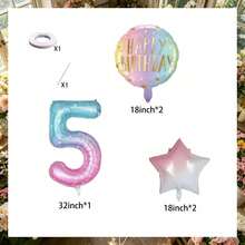 7pcs Gradient Number Foil Balloons With "Happy Birthday" Round Pattern And Pink & White Star Design, Free Adhesive Straws Included, Suitable For Kids Birthday, Baby Shower, Girls Party And Photo Backdrop - View 2