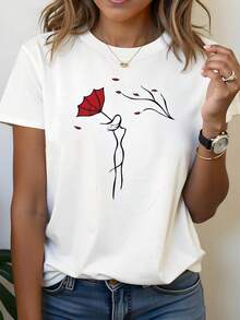 Una camiseta sencilla para mujer, con un diseño de hoja roja inspirado en el otoño, perfecta para atuendos casuales de primavera y verano, y una excelente opción para uso diario y regalos navideños. 100% algodón, 180g. - Blanco - Ver 6