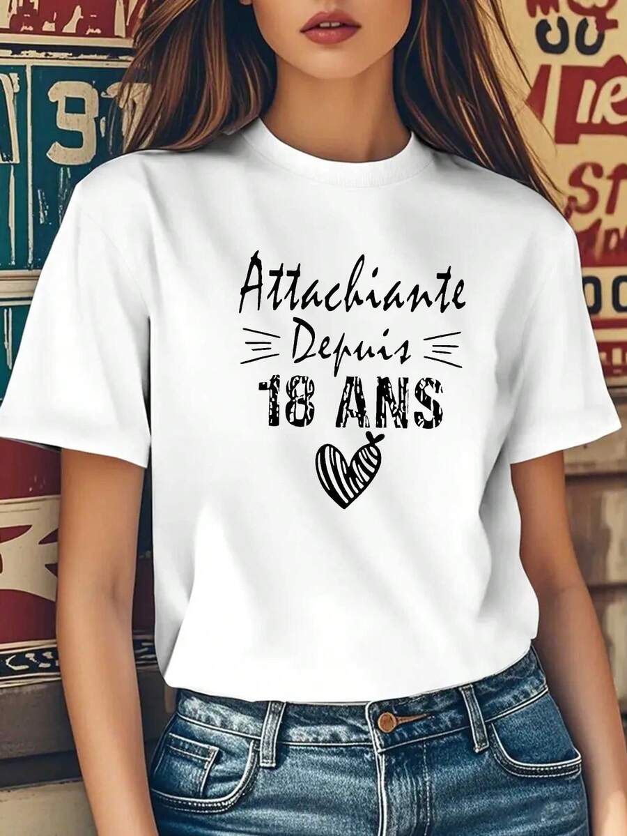 100% algodón. Camiseta de manga corta para mujer, moderna, para 18 años. Camiseta de color sólido simple para mujer, corte holgado y ajustado, informal, de manga corta. - Blanco - Ver 1