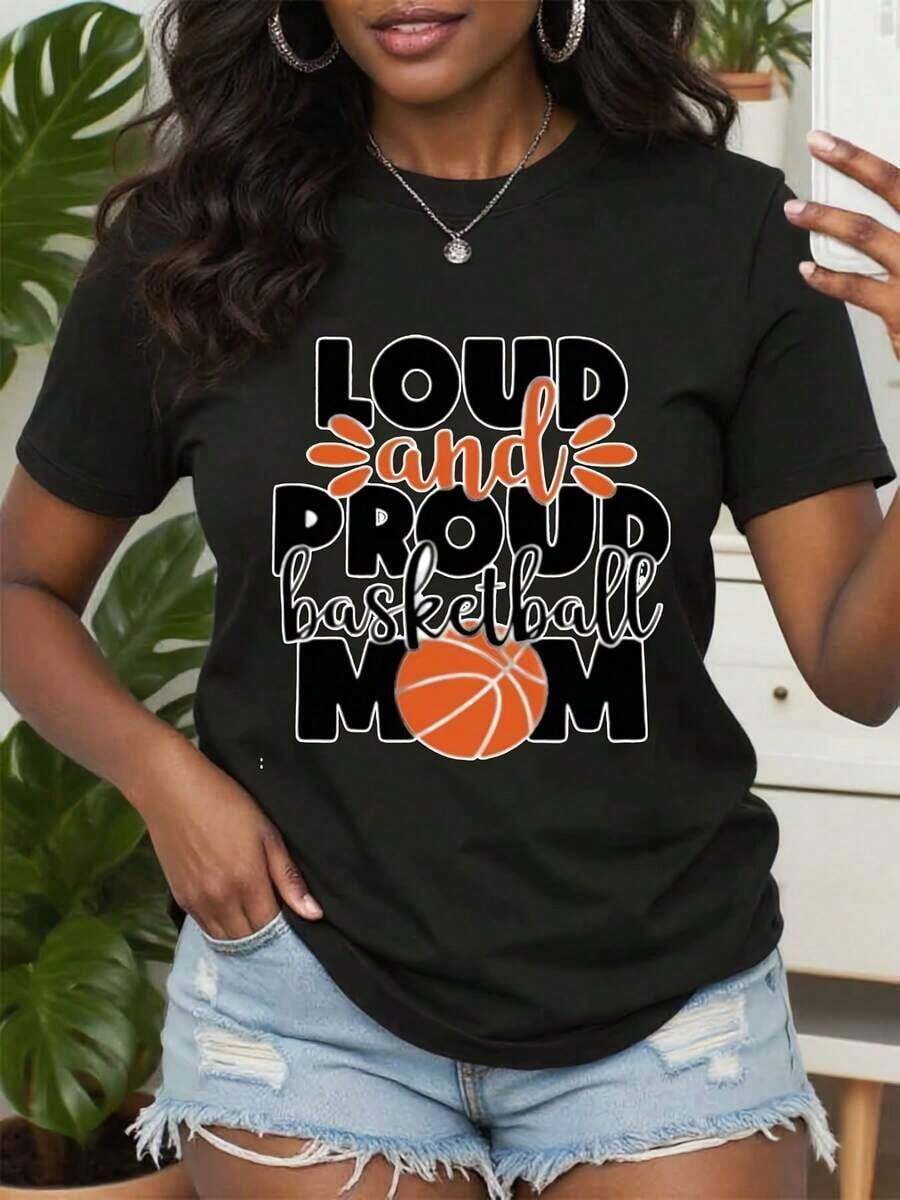 Basketball T-Shirt, Preppy Style Basketball T-Shirt, Basketball Game Day T-Shirt, Sporty Mom T-Shirt, Basketball Mom T-Shirt, Retro Basketball T-Shirt, Perfect Gift For Basketball Game Lovers. - 黑色 - 查看 1
