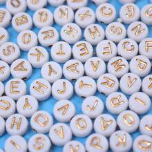 200/500pcs 7mm Acrylic Letter Beads With White Background And Gold Letters - DIY Jewelry Making Accessories Beads For Jewelry, Bracelets, Necklaces, Earrings - Small Business Crafts, Pattern Beads, Random Letter Beads Necklace - White - View 3