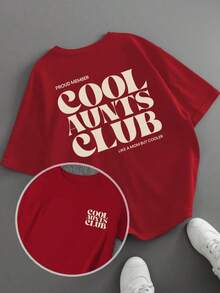 Women's Plus Size Loose Fit T-Shirt With "Cool Aunts Club" Letter Print, Mother's Day Gift, Teacher's Day Gift, Summer Casual Back To School Season - 紅色的 - 查看 1