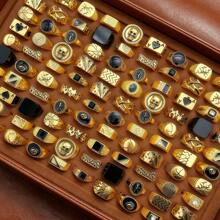 10pcs Vintage Punk Gothic Oil Drop Square Rings Unisex Retro Jewelry Accessories Party Gifts Multiple Styles - 10 Random Geometric Rings In Gold - View 3