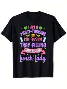 Funny Mexican Cafeteria Worker T-Shirt - Lunch Lady Graphic Design With Crazy Multitasking Phrase And School Icons - Soft, Breathable, And Lightweight Crew Neck T-Shirt For School Cafeteria Staff, Restaurant Work, Same Style For Men And Women, Summer 2026, Short Sleeve, Cotton T-Shirt, Summer Fashion - 黑色 - 查看 7