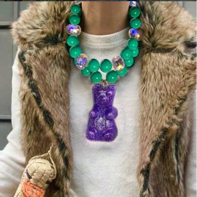 2026 Hip Hop Gift Elegant And Cute New Cartoon Bear Pendant Necklace, Multilayer Chunky Chain Jewelry For Women, Girls, Wedding, Boho, Holiday Party, Summer Aesthetic