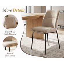 Chairus Modern Dining Chairs Set Of 2 Upholstered Kitchen Chairs In Chenille With Metal Legs For Dining Room/Kitchen/Bedroom - 燕麥色 - 查看 7