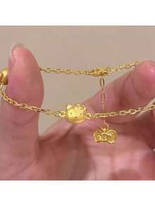 SANRIO 1 chiếc vòng tay nữ kiểu dáng mới về, mặt dây chuyền hình mèo KT nơ xinh xắn. - Vàng - Xem 1