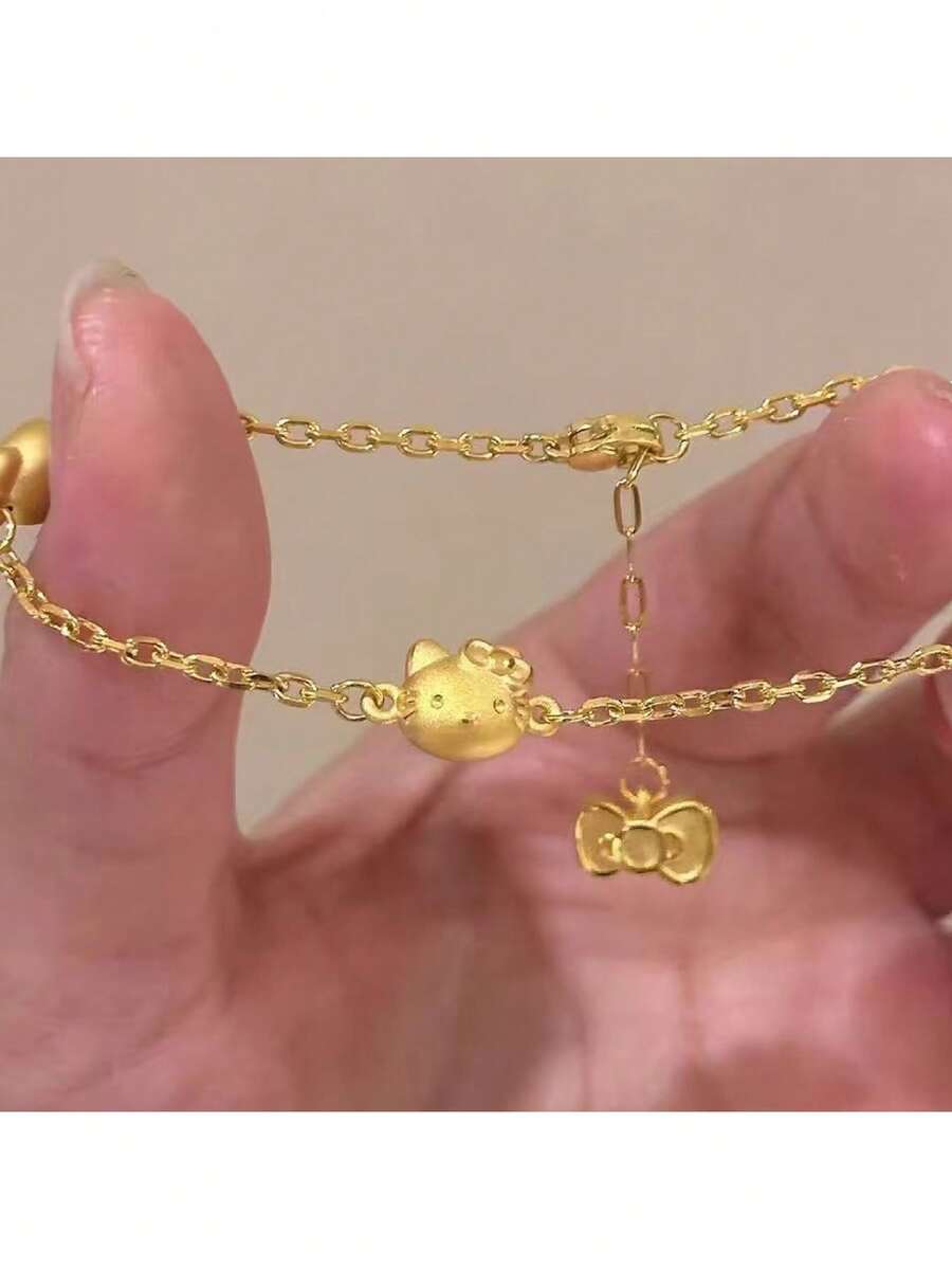 SANRIO 1 chiếc vòng tay nữ kiểu dáng mới về, mặt dây chuyền hình mèo KT nơ xinh xắn. - Vàng - Xem 1