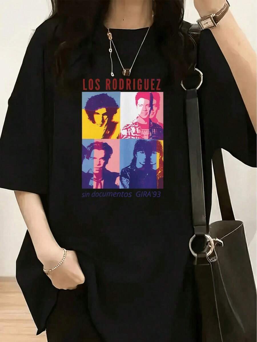 1 Piece Of Women's Fashion T-Shirt, Spring-Summer, With A White Teddy Bear Wearing Fashionable Glasses And Red And Blue Striped Pants, 180g, 100% Cotton. - 黑色 3 - 查看 1