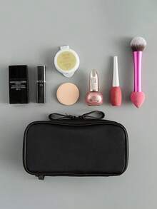 Black Nylon Dual Zipper Cosmetic Bag, Portable Travel Organizer, High-Quality Dual-Sided Toiletry Pouch - View 7