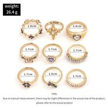 9件套粉色爱心、蝴蝶、紫色水晶、葡萄花、几何戒指，时尚女士饰品 - 戒指九件套 - 查看 2