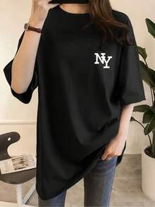 Camisetas para mujer cuello redondo básica moderna S-3XL, estilo urbano para jóvenes, moda streetwear, uso informal, looks diarios, fiestas nocturnas y regalos prácticos - Negro - Ver 1