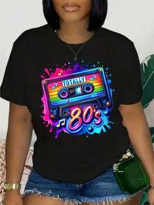 Retro 80s Cassette Music Theme Graphic T-Shirt, Vintage Style, Ideal For Parties, Makes A Perfect Gift For Friends And Family On Any Holiday Or Special Occasion, Fashionable Summer Cotton T-Shirt - 白色 - 查看 9