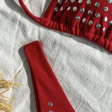 Sexy Rhinestone Bikini 2026, Solid Color Two-Piece Swimsuit With Ties, Women's Beach Vacation Swimwear, Manufacturer - 紅色 - 查看 4