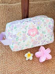 Floral Pattern Cosmetic Bag Travel Makeup Pouch Portable & Casual Makeup Bag Large Capacity Travel Toiletry Bag Toiletries Handbag Wash Bag For Women - Multicolor - View 7